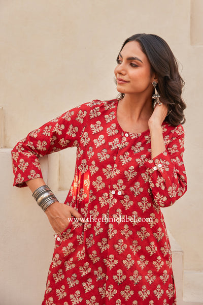 "Prana" Block Printed Asymmetric Cotton kurta