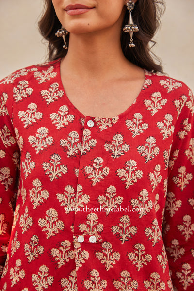 "Prana" Block Printed Asymmetric Cotton kurta
