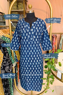 "Noyonika" Indigo Block Printed Cotton kurta