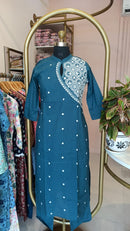 "Roohani" Teal Blue Chikankari Kurta Set(2pc)