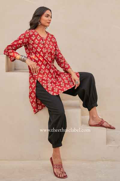 "Prana" Block Printed Asymmetric Cotton kurta