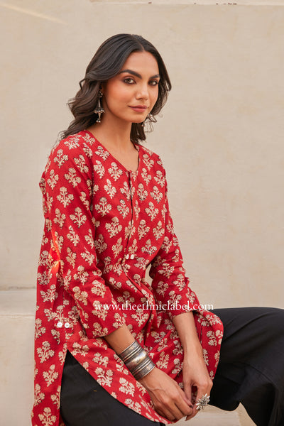 "Prayag" Block Printed Asymmetric Cotton kurta