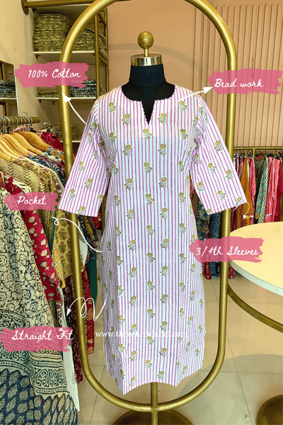 "Pavani" Hand Block Printed Cotton kurta