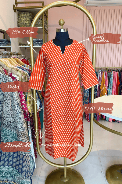"Mahtaab" Lehriya Printed Laced Cotton kurta