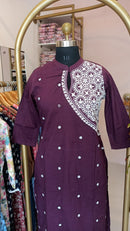 "Roohani" Burgundy Chikankari Kurta Set(2pc)