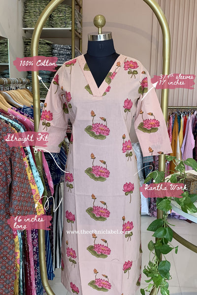 Siksha Peach Printed Cotton kurta