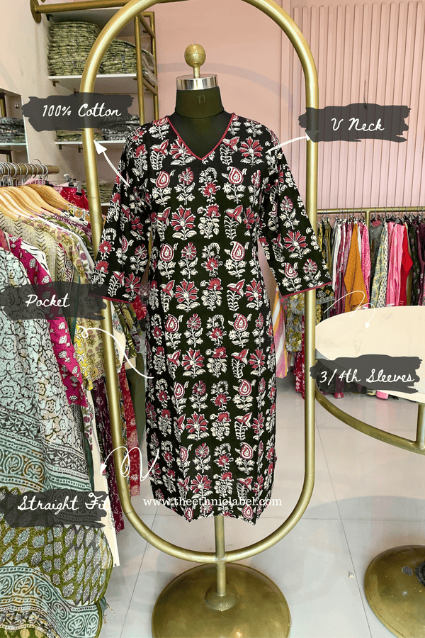 "Kachnar" Hand Block Printed Bagru Cotton kurta