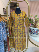 "Gaurangi" Ajrakh Mustard Buttoned Cotton Kurta