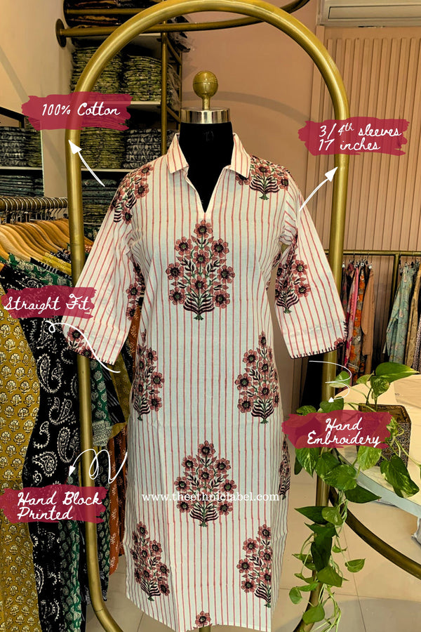 "Nysa" Hand Block Printed White Cotton kurta