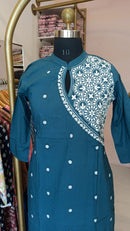 "Roohani" Teal Blue Chikankari Kurta Set(2pc)