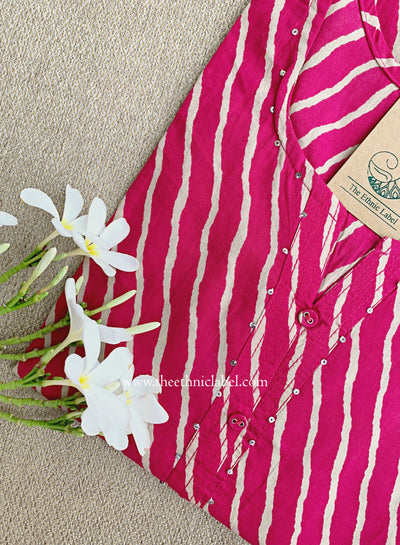 "Malaya" Dark Pink  Lehriya Cotton kurta