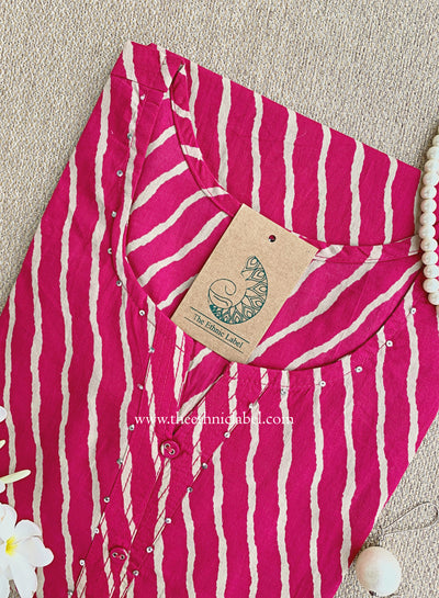 "Malaya" Dark Pink  Lehriya Cotton kurta