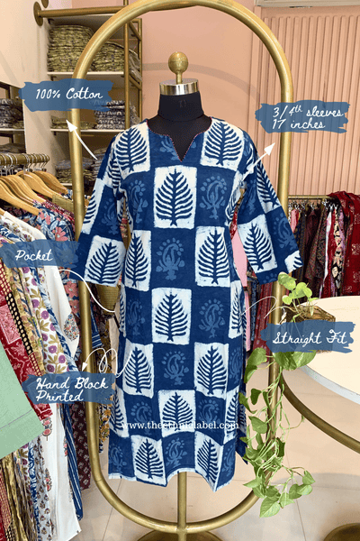 "Aarna" Hand Block Printed Bagru Indigo Cotton kurta