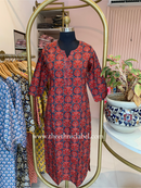 "Ankita" Red Ajrakh Buttoned Cotton Kurta