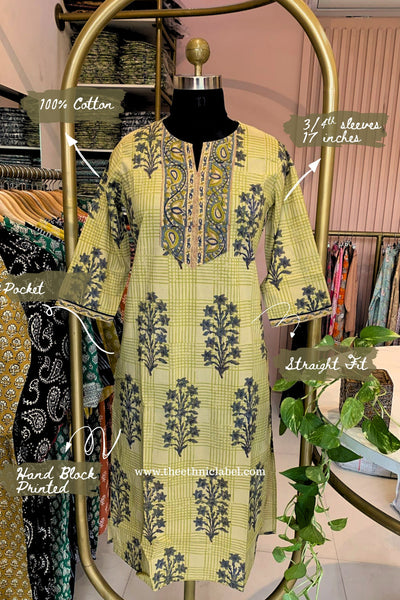 "Ananta" Hand Block Printed Beige Cotton kurta