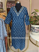 "Ahilya" Hand Embroidered Block Printed Cotton kurta