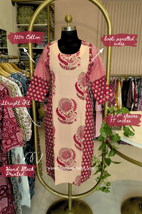 "Mumtaz" Hand Block Printed Bagru Cotton kurta