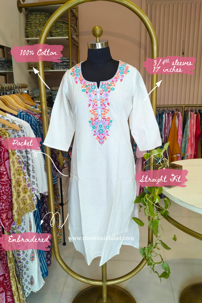"Safar" Embroidered Cream Cotton kurta
