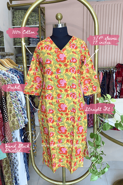 "Nirali" Printed Yellow Cotton Kurta