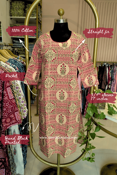 "Muskan" Hand Block Printed Bagru Cotton kurta