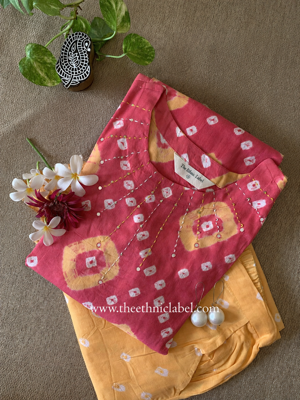 Maaru Bandhani Cotton Kurta Pant Set- 2pc