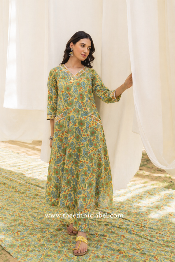 "Dhaga" A line Hand Block Printed Cotton Kurta