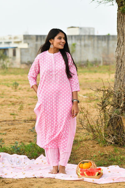 Elara Pink Polka Cotton Co-ord Set(2pc)