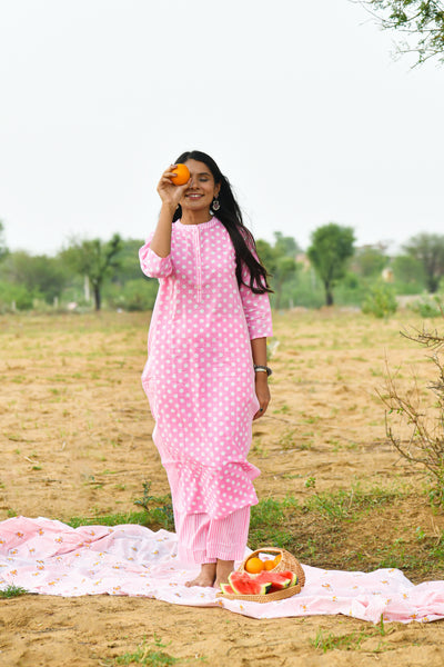 Elara Pink Polka Cotton Co-ord Set(2pc)