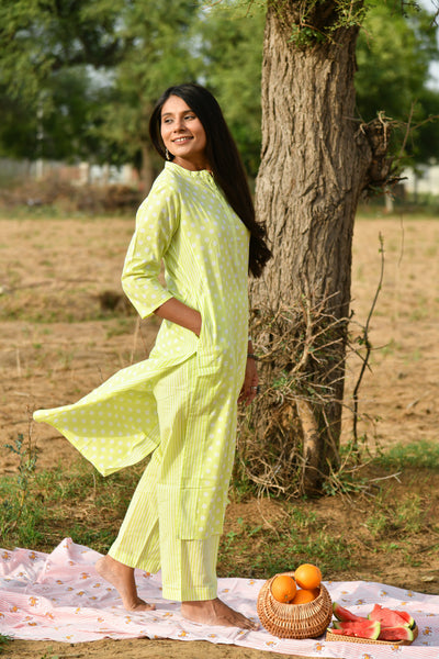 Elara Green Polka Cotton Co-ord Set(2pc)