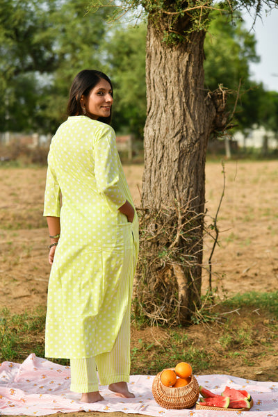Elara Green Polka Cotton Co-ord Set(2pc)