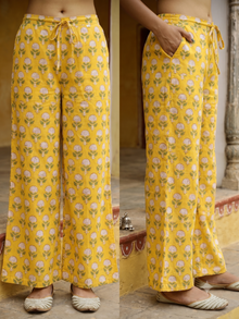 Yellow Printed Cotton Straight Pants