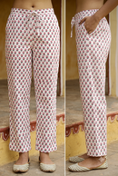 White Printed Cotton Straight Pants