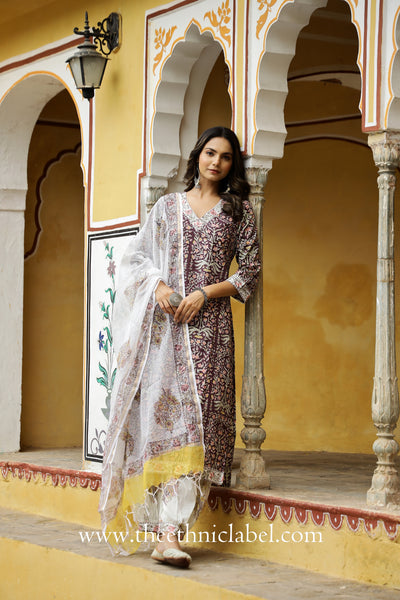 "Gul" Cotton Kurta Set with Afghan Pants and Kota Dupatta- 3pc