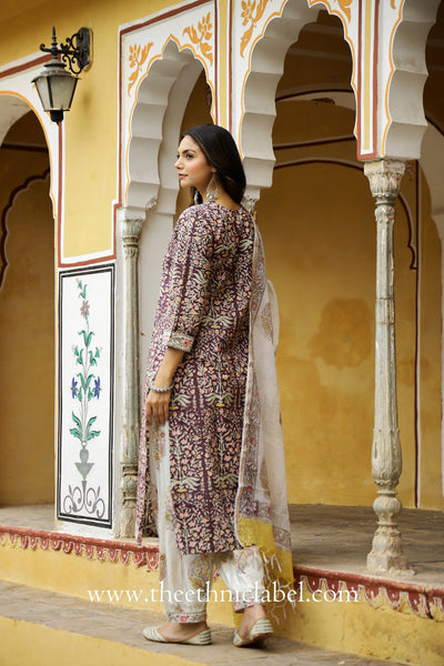 "Gul" Cotton Kurta Set with Afghan Pants and Kota Dupatta- 3pc