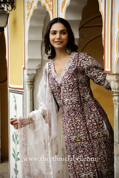 "Gul" Cotton Kurta Set with Afghan Pants and Kota Dupatta- 3pc