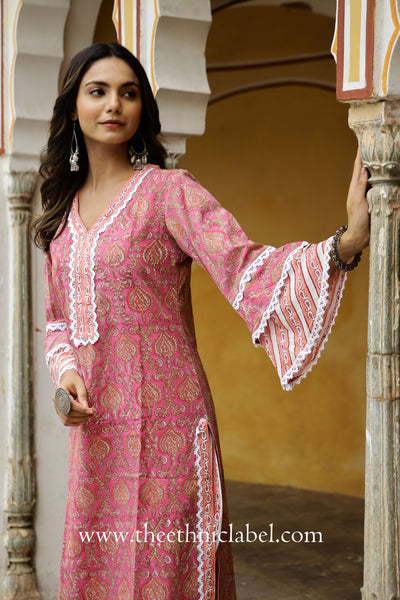 "Gulrang" Cotton Kurta Set with Kota Doria Dupatta(3pc)