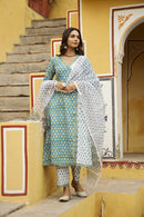 "Nikhar" Angrakha Suit Set with Kota Doria Dupatta(3pc)