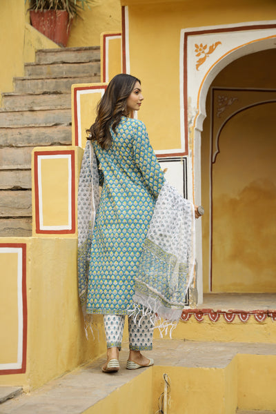 "Nikhar" Angrakha Suit Set with Kota Doria Dupatta(3pc)