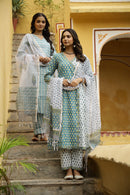 "Nikhar" Angrakha Suit Set with Kota Doria Dupatta(3pc)