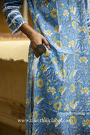 Blue Floral Bird Cotton Kurta