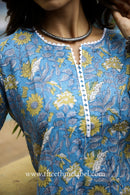 Blue Floral Bird Cotton Kurta