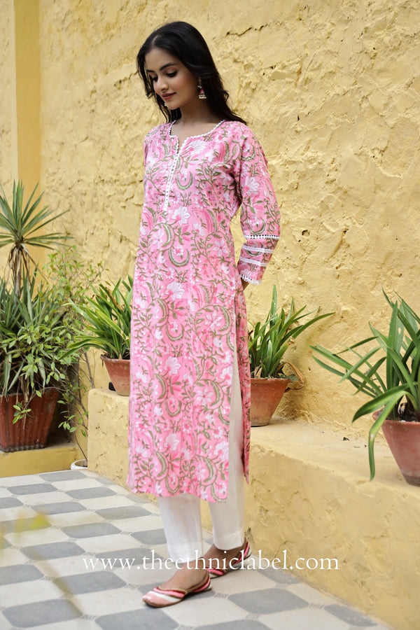 Hand Block Printed Cotton Kurti With Plazo Set long kurti design kurti  plazo set #tops for palaz… | Pakistani dress design, Dress neck designs,  Dress designs indian