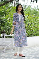 "Aina" Grey Laced Cotton Kurta