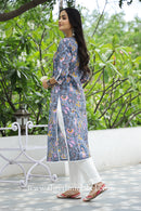 "Aina" Grey Laced Cotton Kurta