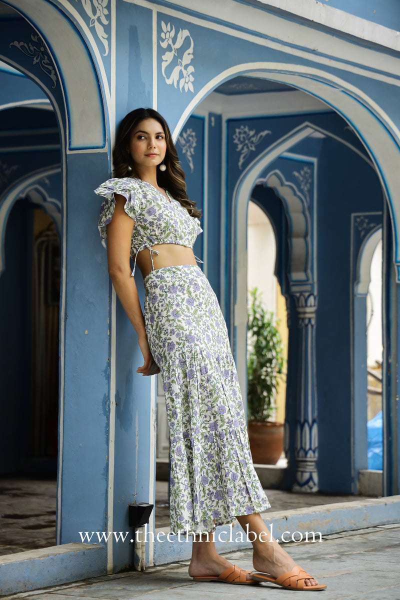 Women’s Cotton Kalamkari Hand Block Printed Co-Ord Set – Sleeveless Halter Neck Top & Straight Pants Outfit main image 0