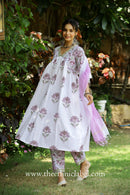 "Fiza" Mughal Hand Block Printed Purple White suit set