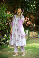 "Fiza" Mughal Hand Block Printed Purple White suit set