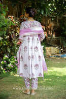 "Fiza" Mughal Hand Block Printed Purple White suit set