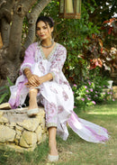 "Fiza" Mughal Hand Block Printed Purple White suit set