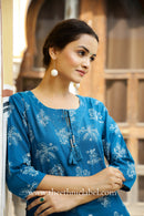 "Aisha" Prussian Blue Cotton Kurta- XL